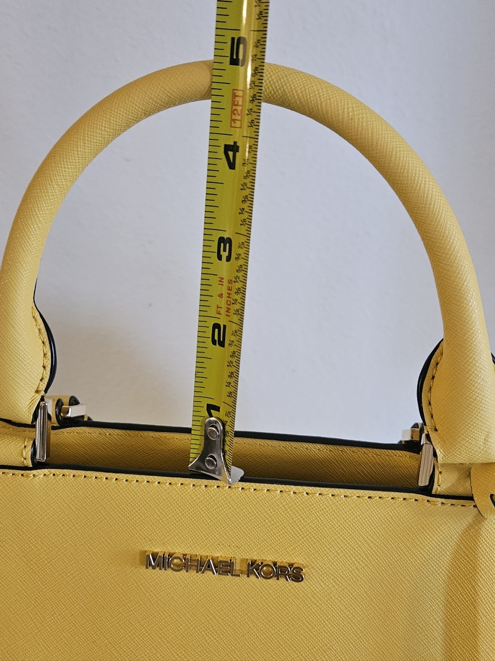 Michael Kors Yellow Saffiano Satchel with MK Charm - Picture 9 of 12